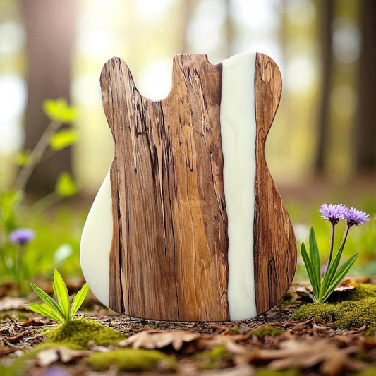 Electric Guitar Shaped Resin Charcuterie Board | Spalted Maple / White Resin