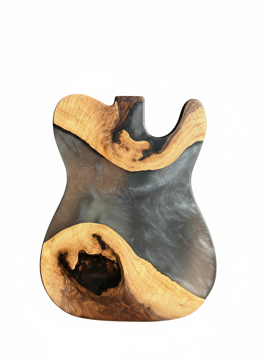 Electric Guitar Resin Charcuterie Board | Black Walnut / Gray Resin (Hurricane Helene Collection)