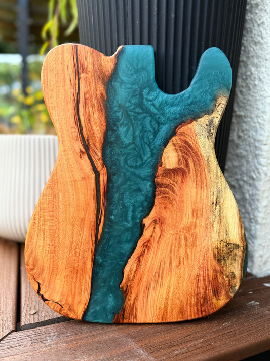 Electric Guitar Resin Charcuterie Board | Honey Locust / Blue Resin