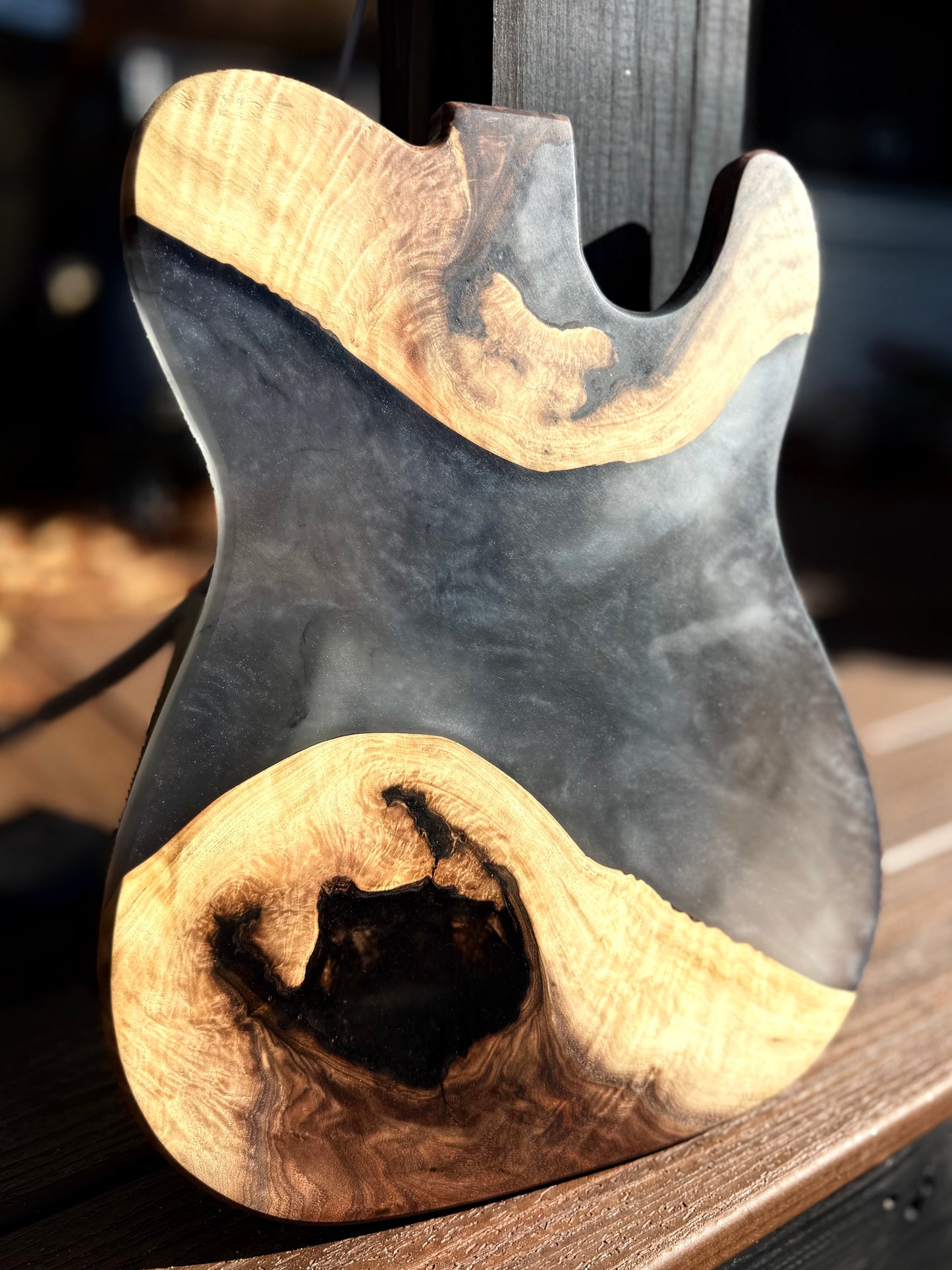 Electric Guitar Resin Charcuterie Board | Black Walnut / Gray Resin (Hurricane Helene Collection)
