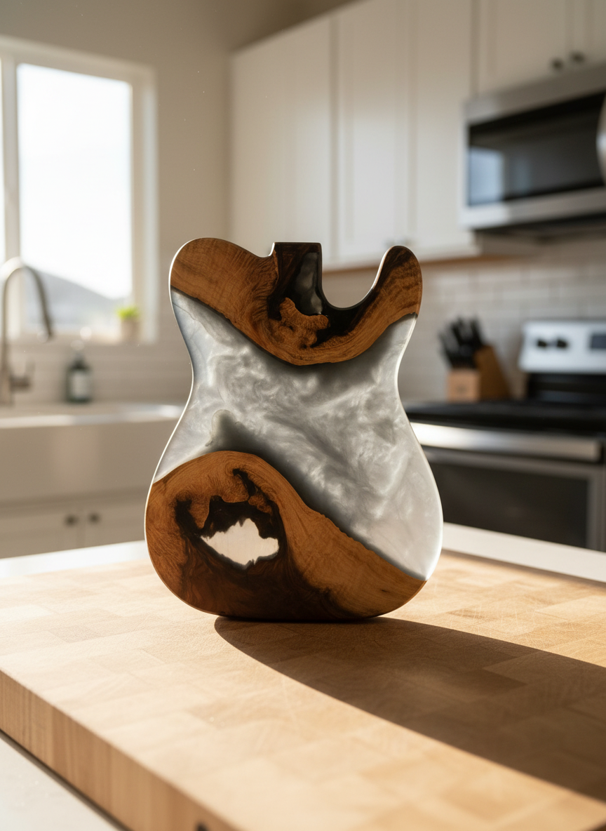 Electric Guitar Resin Charcuterie Board | Black Walnut / Gray Resin (Hurricane Helene Collection)