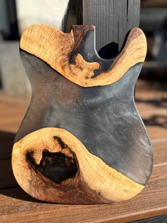 Electric Guitar Resin Charcuterie Board | Black Walnut / Gray Resin (Hurricane Helene Collection)