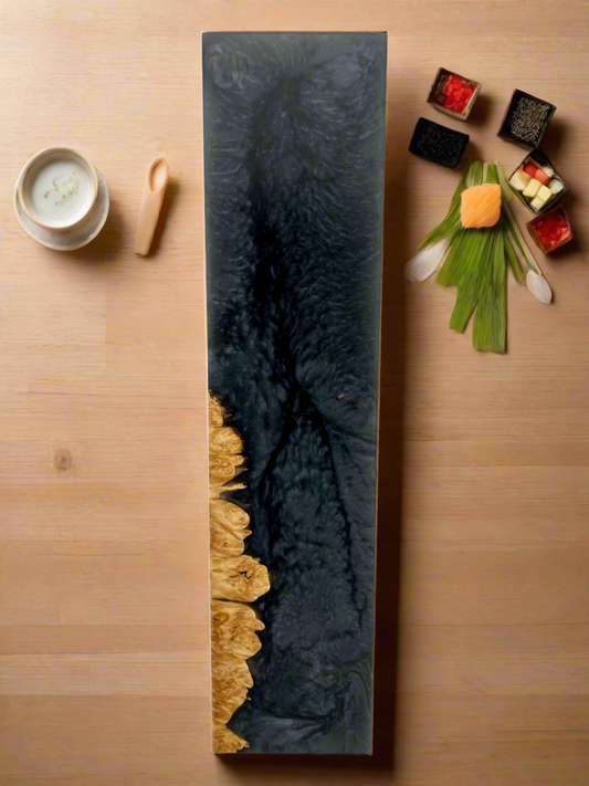 Maple Burl / Gray Resin Sushi/Serving Board