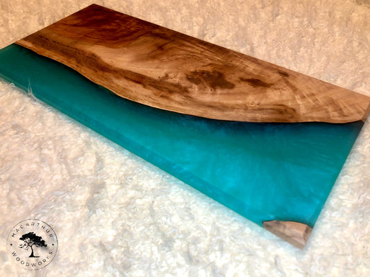 Figured Pecan/Turquoise Resin Charcuterie Board